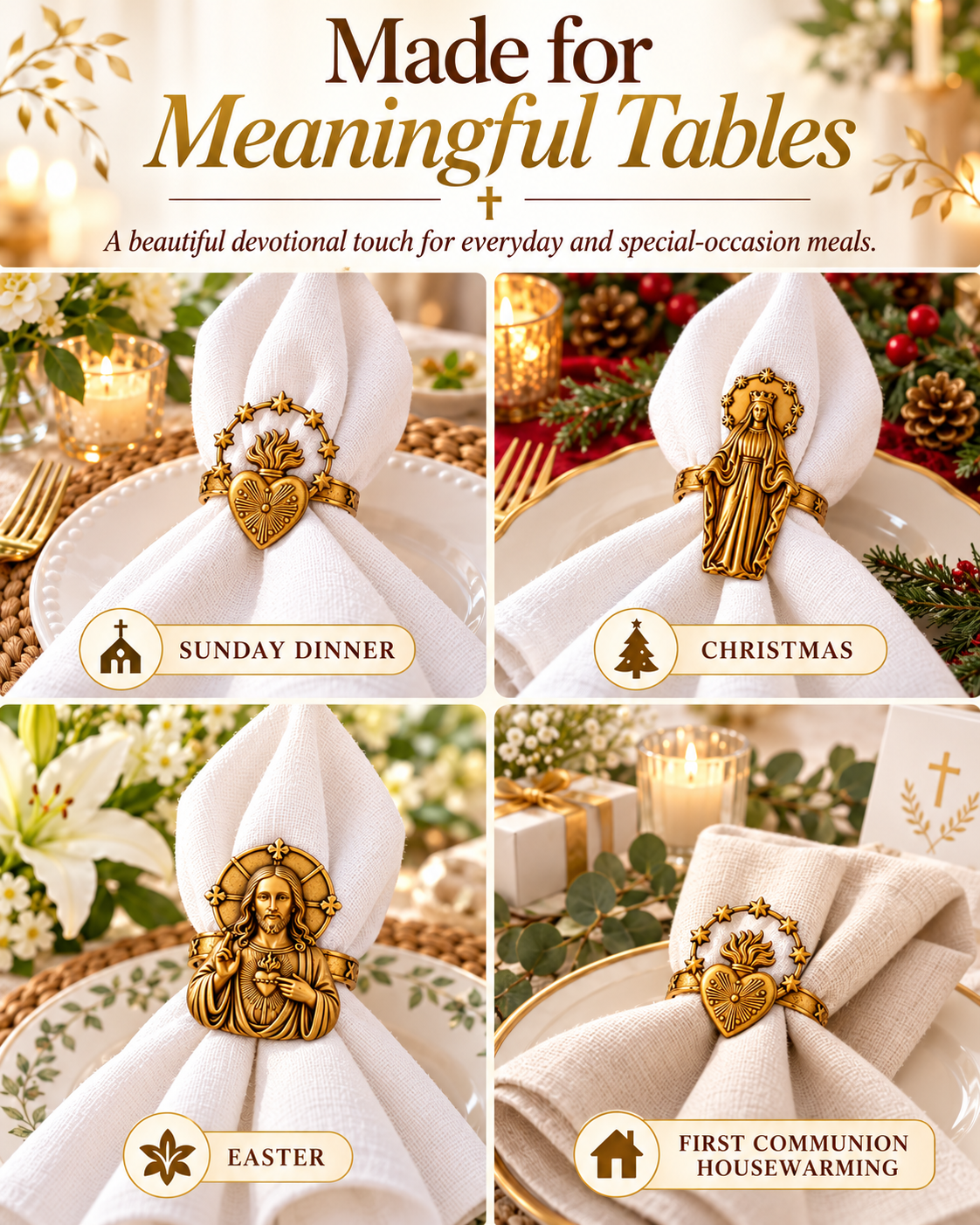 Catholic napkin rings for Sunday dinner Christmas Easter and special gatherings