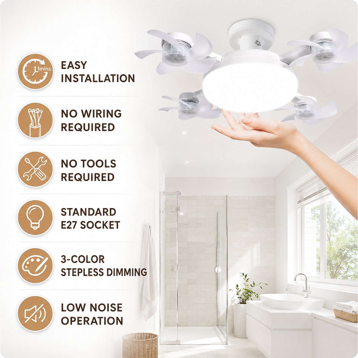 Socket Fan Light – Screw-In Ceiling Fan with LED Light