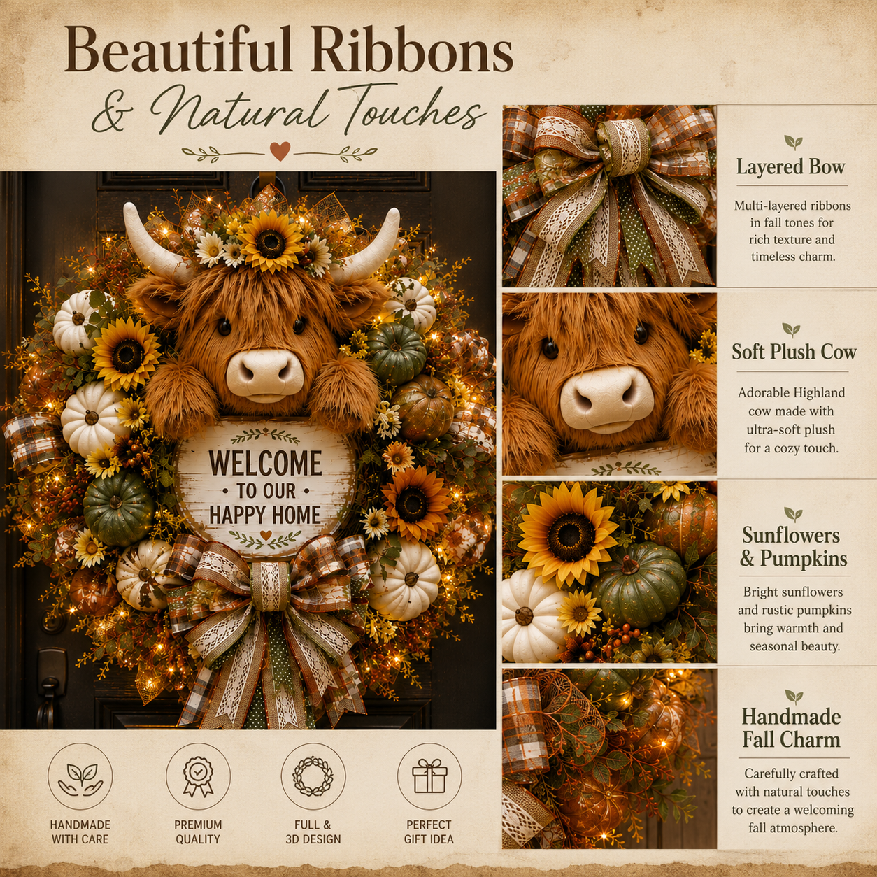 Highland Cow Welcome Wreath