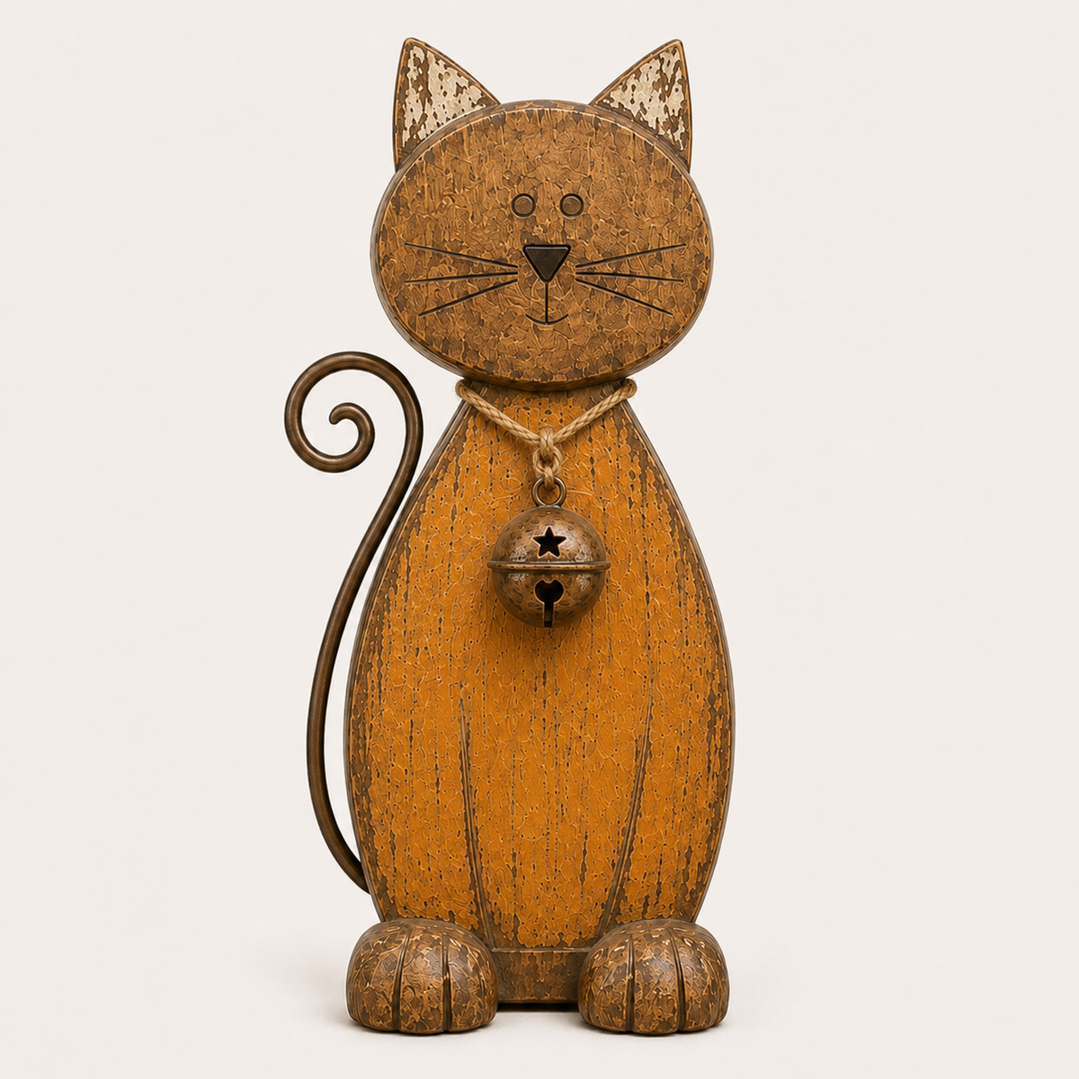 The Little Farmhouse Guardian Cat - Vintage Rustic Metal Cat Decor with Bell Pendant