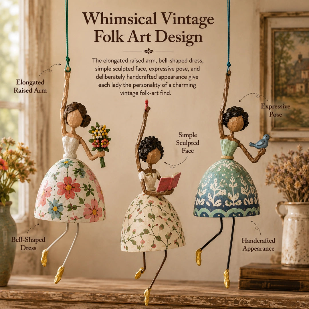 Vintage folk art hanging lady design details