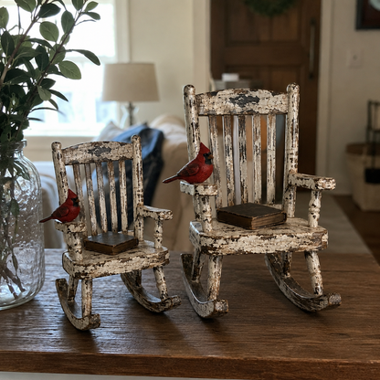 Cardinal Memory Rocking Chair Keepsake – Rustic Farmhouse Decor for Remembering Someone Special