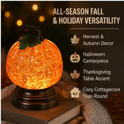 Glitter Lighted Pumpkin Snow Globe