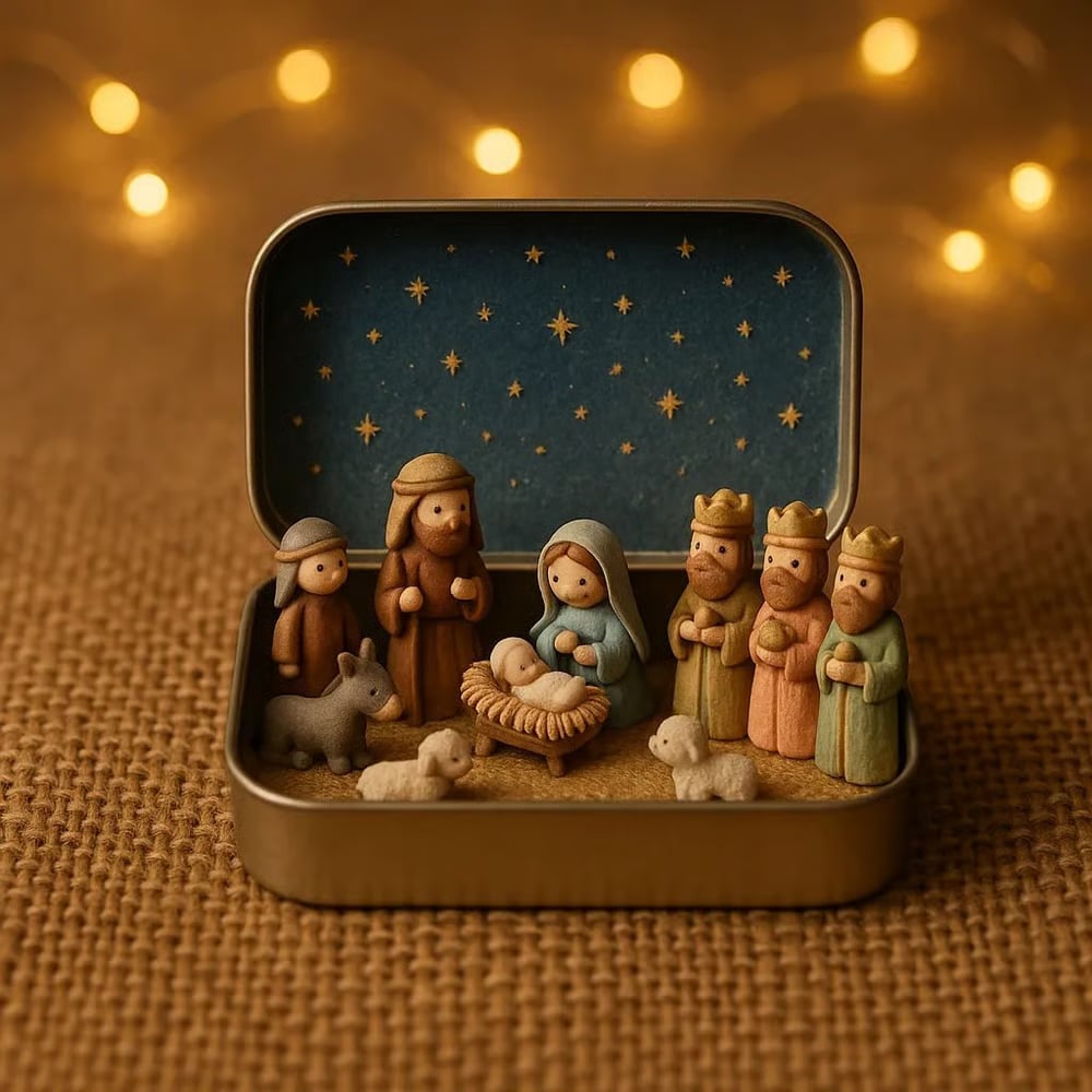 Religious Pocket-Size Mini Nativity Scene Set with Storage Box