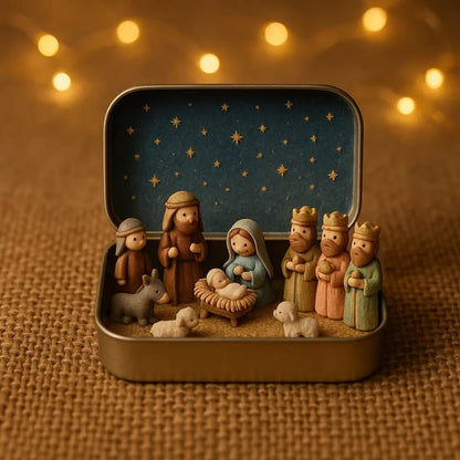Religious Pocket-Size Mini Nativity Scene Set with Storage Box