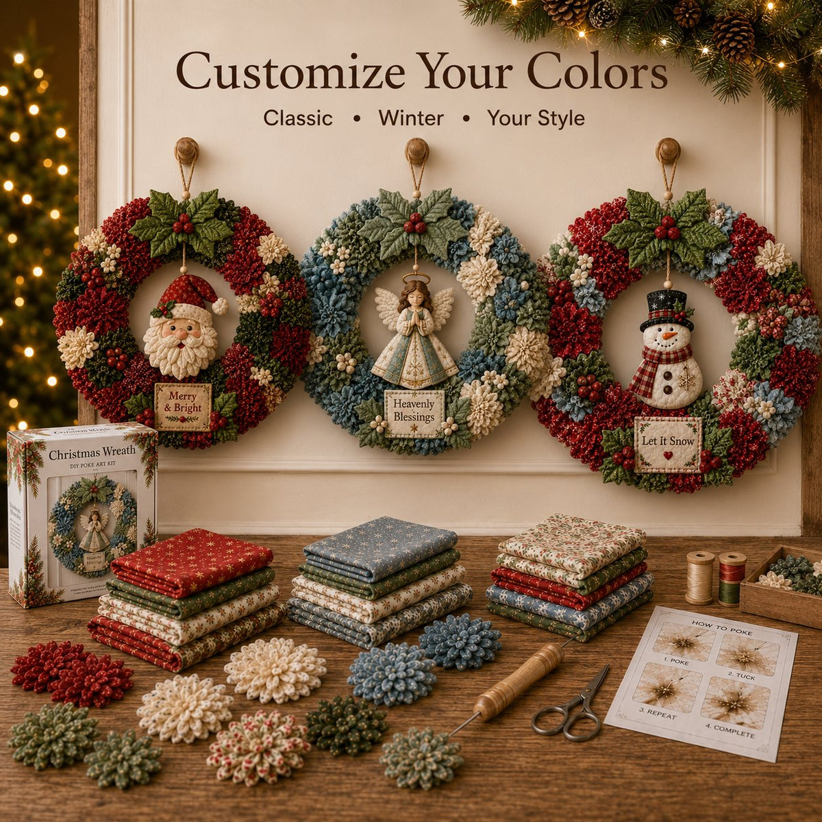 Make A Christmas Wreath You'll Be Proud To Display ❤️ 3D Fabric Poke DIY Kit With Tutorial & Guide Included
