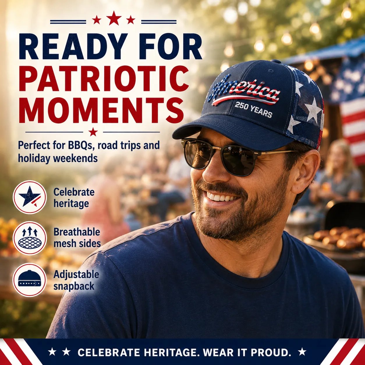 ✨ Father’s Day Sale - ❤️ 🇺🇸 America 250 Years Patriotic Embroidered Mesh Trucker Cap