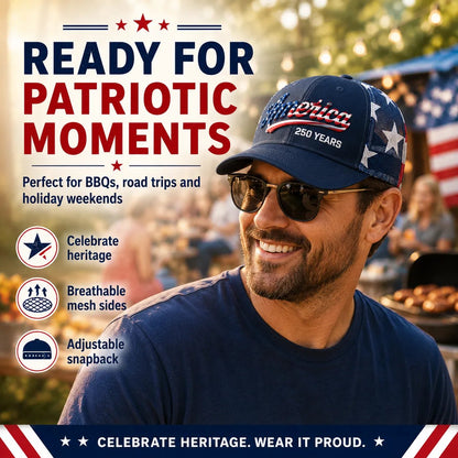 ✨ Father’s Day Sale - ❤️ 🇺🇸 America 250 Years Patriotic Embroidered Mesh Trucker Cap