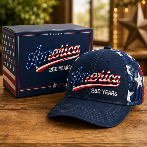 ✨ Father’s Day Sale - ❤️ 🇺🇸 America 250 Years Patriotic Embroidered Mesh Trucker Cap