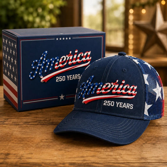 ✨ Father’s Day Sale - ❤️ 🇺🇸 America 250 Years Patriotic Embroidered Mesh Trucker Cap