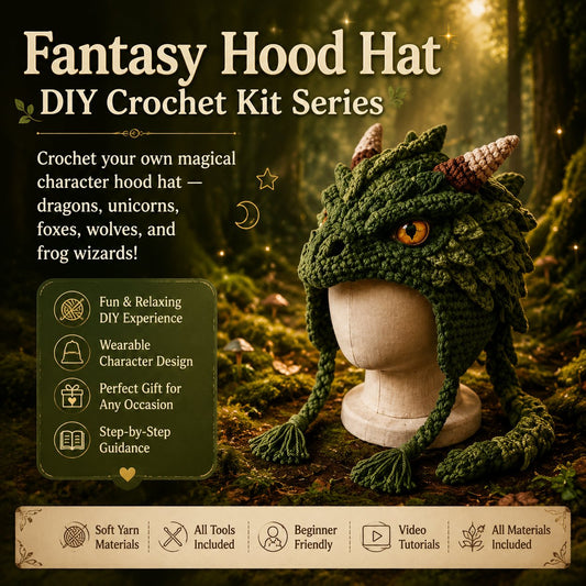 Fantasy Hood Hat DIY Crochet Kit – Create Your Own Magical Wearable Character Hat🎁Beginner Friendly