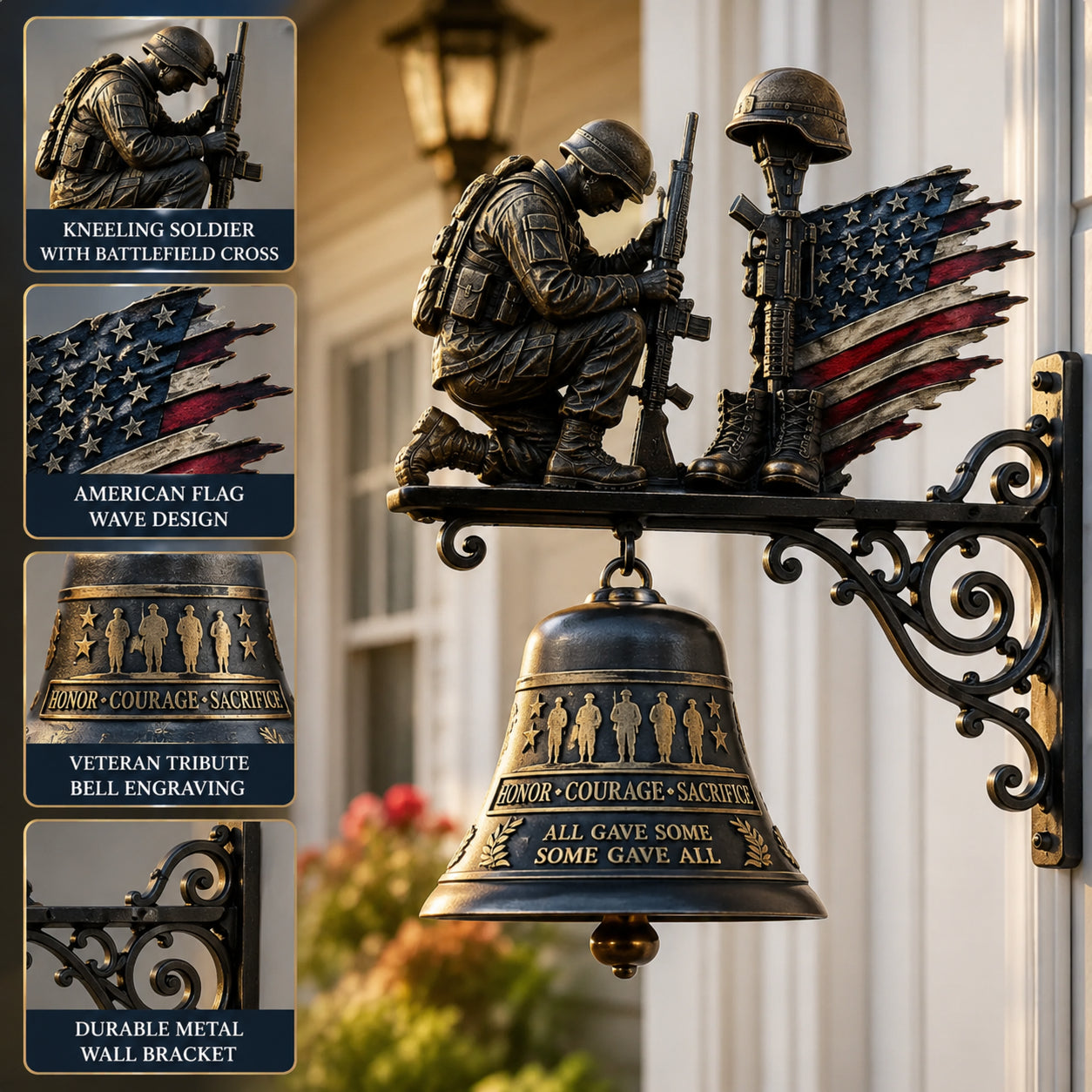 🇺🇸🔔 "Honor Courage Sacrifice" Fallen Soldier Wall Bell – A Timeless Tribute to America's Heroes