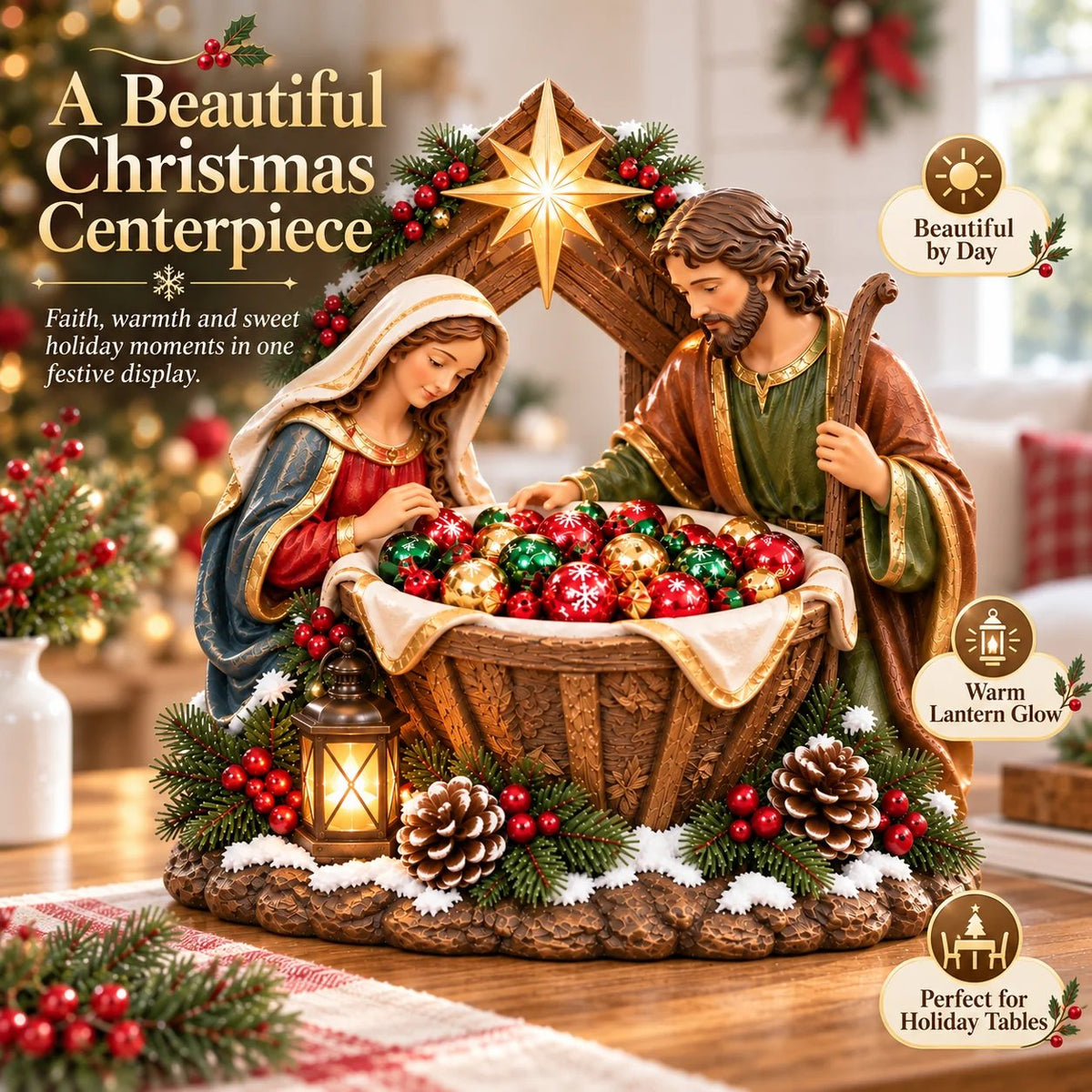 Nativity Blessing Bowl™ | Lighted Christmas Treat Bowl with Mary, Joseph & Bethlehem Star 🎄