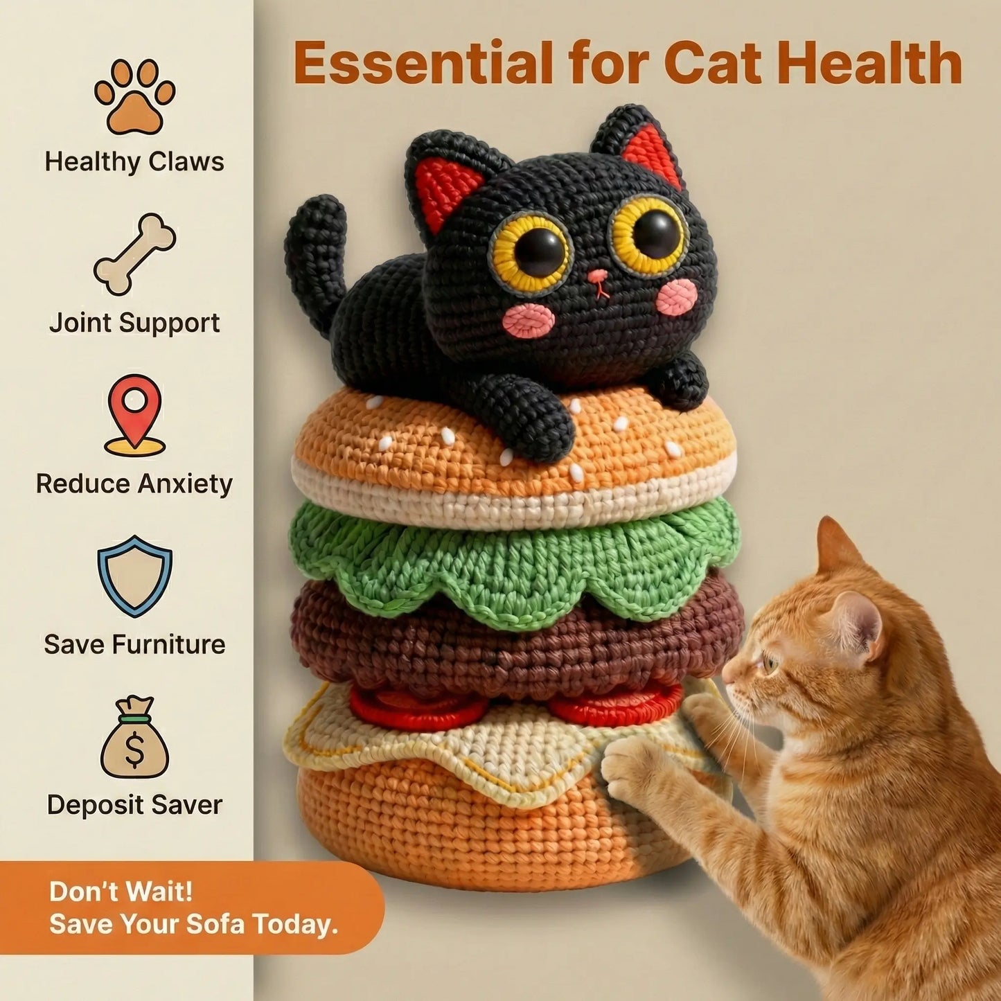 5D Woven Cat Scratcher Mat, Cat Scratching Design for Indoor Cats, Protects Walls, Sofas, Couches and Doors