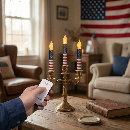Patriotic LED Taper Candles with Timer-250th Anniversary Red White Blue , Independence Day Decoration