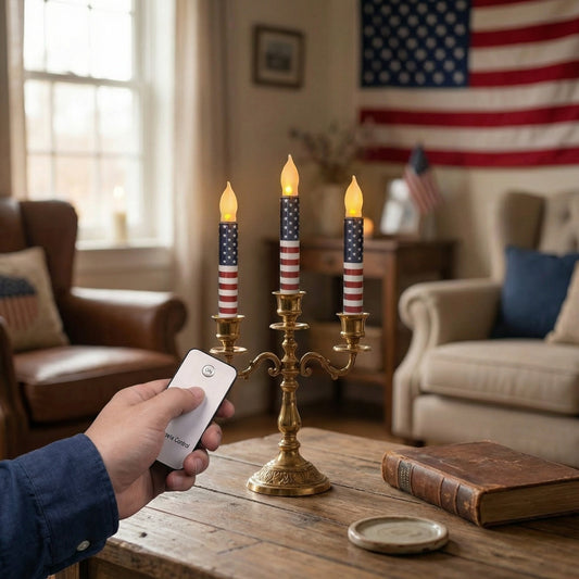 Patriotic LED Taper Candles with Timer-250th Anniversary Red White Blue , Independence Day Decoration
