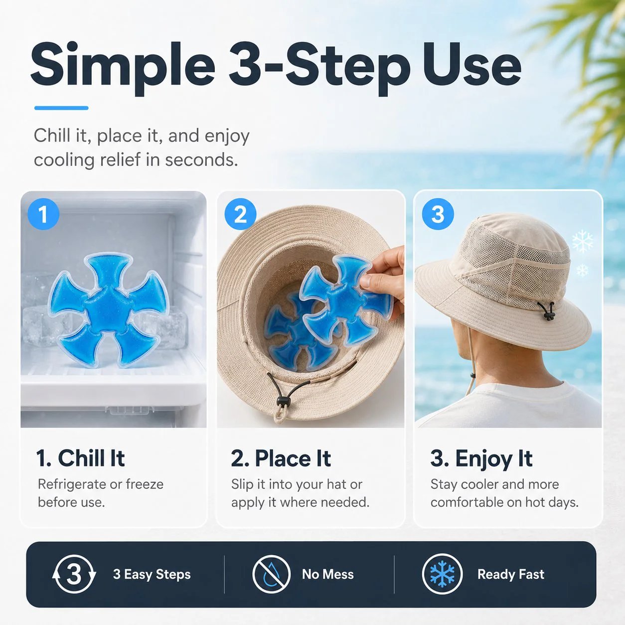 🧢🧊 Reusable Cooling Pad for Hats & Body Relief