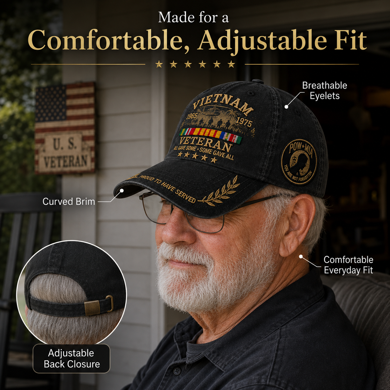 🎖️Vietnam Veteran 1965–1975 Commemorative Embroidered Cap –💛 Proud to Have Served