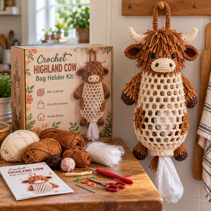 🔥LAST DAY 49% OFF – 🌼 Cottage Harvest Keepers™ — Crochet Animal Bag Holder DIY Kit | 11 Adorable Designs