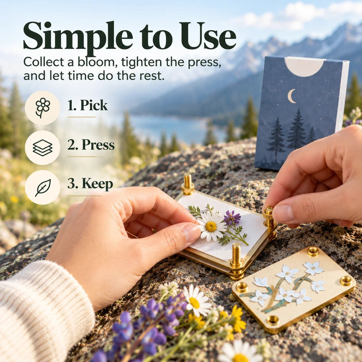 🌸📖 Little Bloom Keepsake Flower Press – Pocket-Sized Botanical Press Kit with 10 Pressing Sheets, 9 Floral Designs for DIY Crafts, Journaling & Nature Lover Gifts 🎁🌿