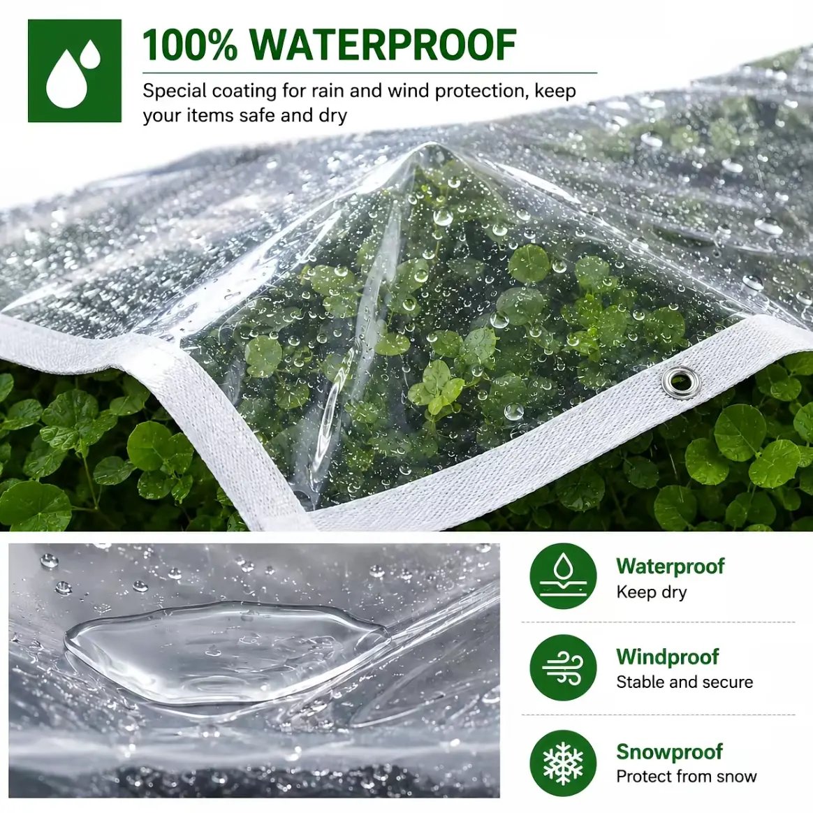 🌧️💪 ClearGuard™ Heavy-Duty Waterproof Tarp – Transparent Outdoor Rain Cover with Secure Grommets