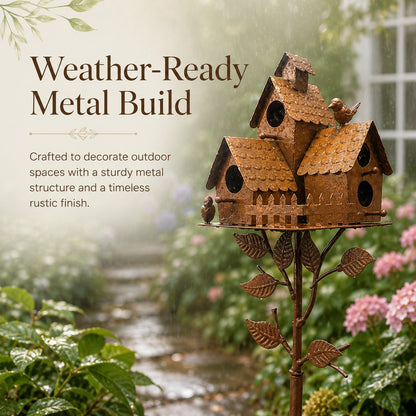 Rustic Outdoor Birdhouse Yard Stake for Garden,Lawn, Flower Bed & Patio Decor