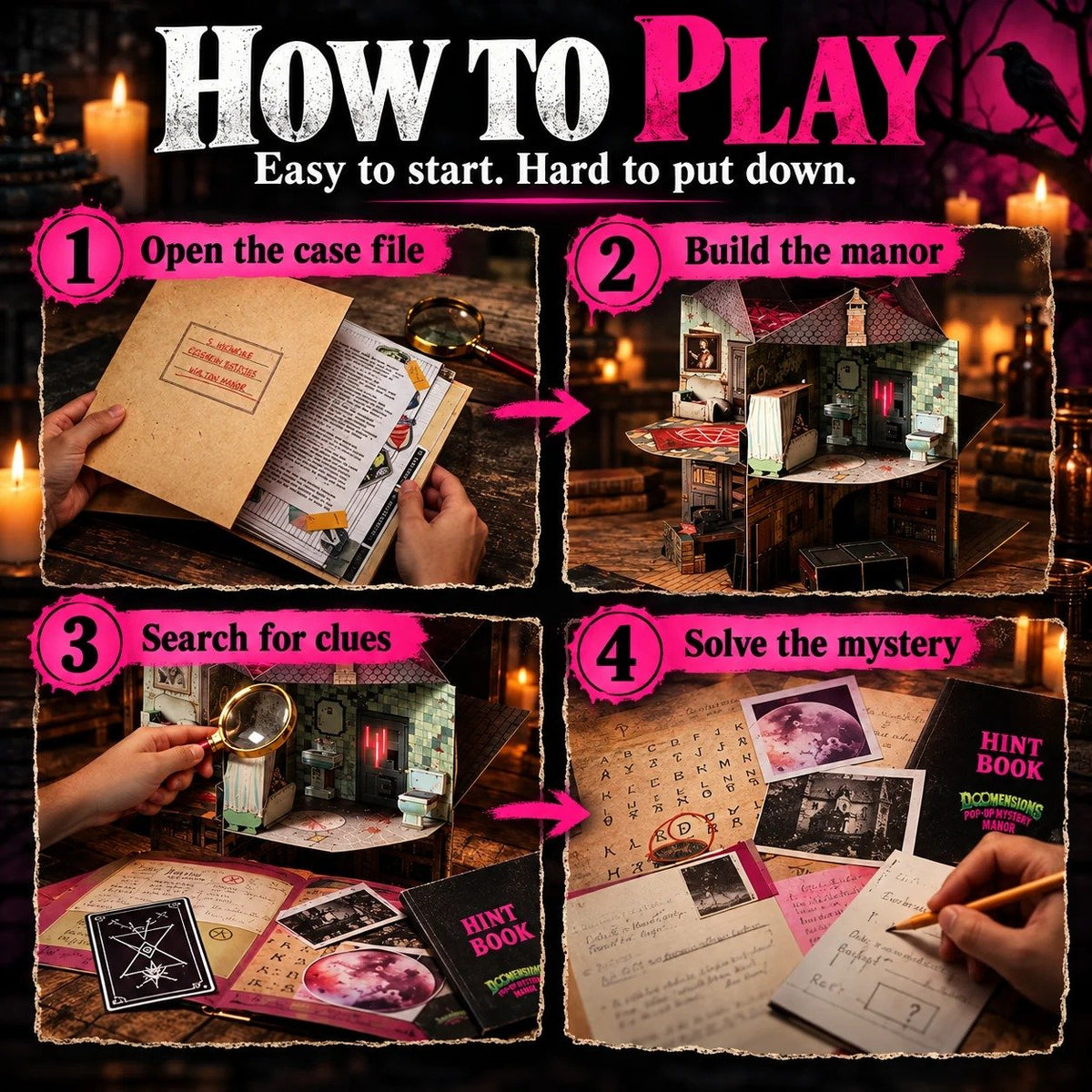 Dark Mansion Pop-Up Detective Puzzle Box, Immersive Mystery Adventure for Weekend Game Parties