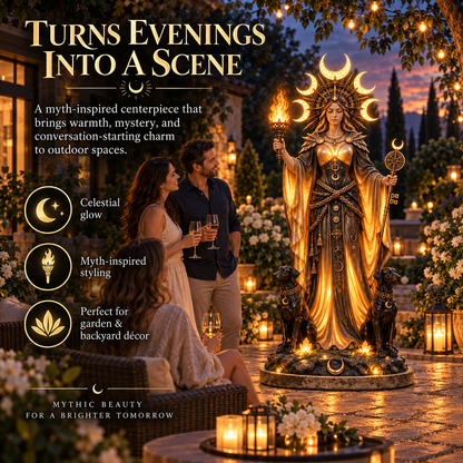 🌙🔥 Hecate Goddess Guardian Statue | Lighted Triple Moon Goddess with Twin Hounds, Torch & Key🎁