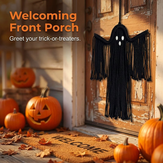 Handcrafted Woven Halloween Ghost Wall Decor-Rustic Farmhouse Fall & Spooky Season Party Ornament