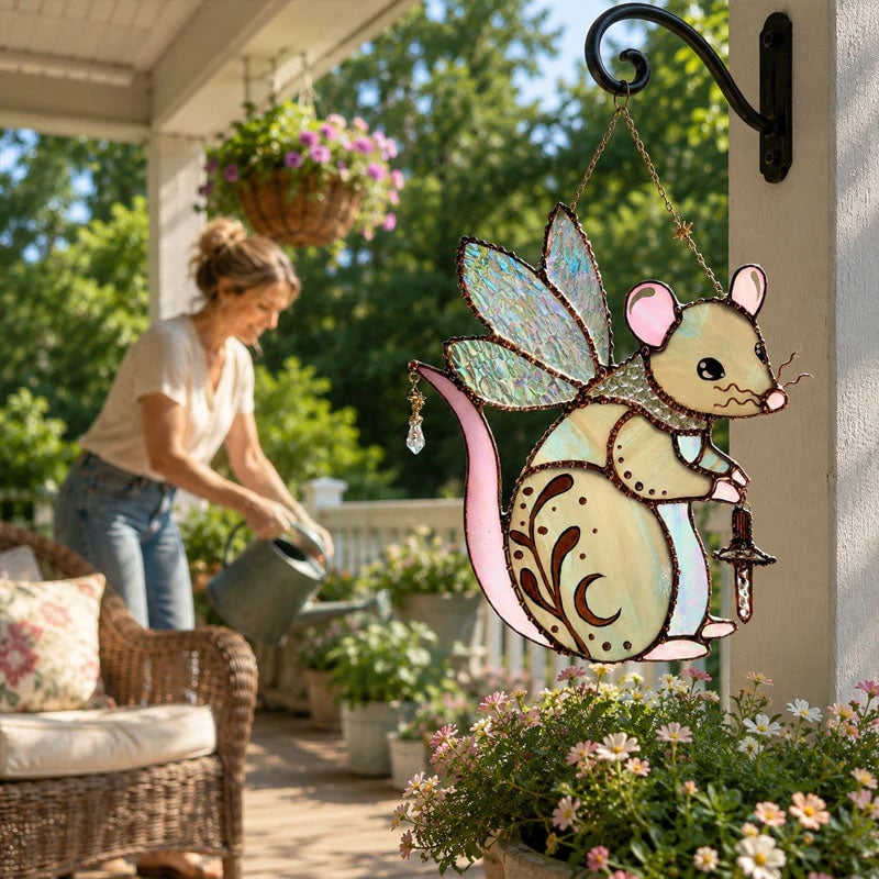 Enchanted Fairy Mouse Suncatcher – Whimsical Window Hanging Decor