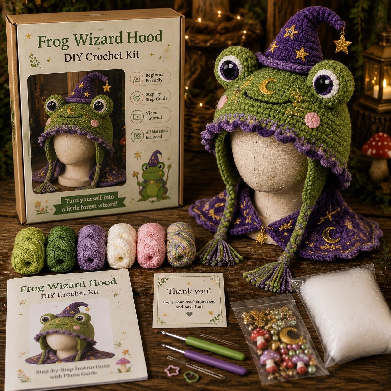 Fantasy Hood Hat DIY Crochet Kit – Create Your Own Magical Wearable Character Hat🎁Beginner Friendly