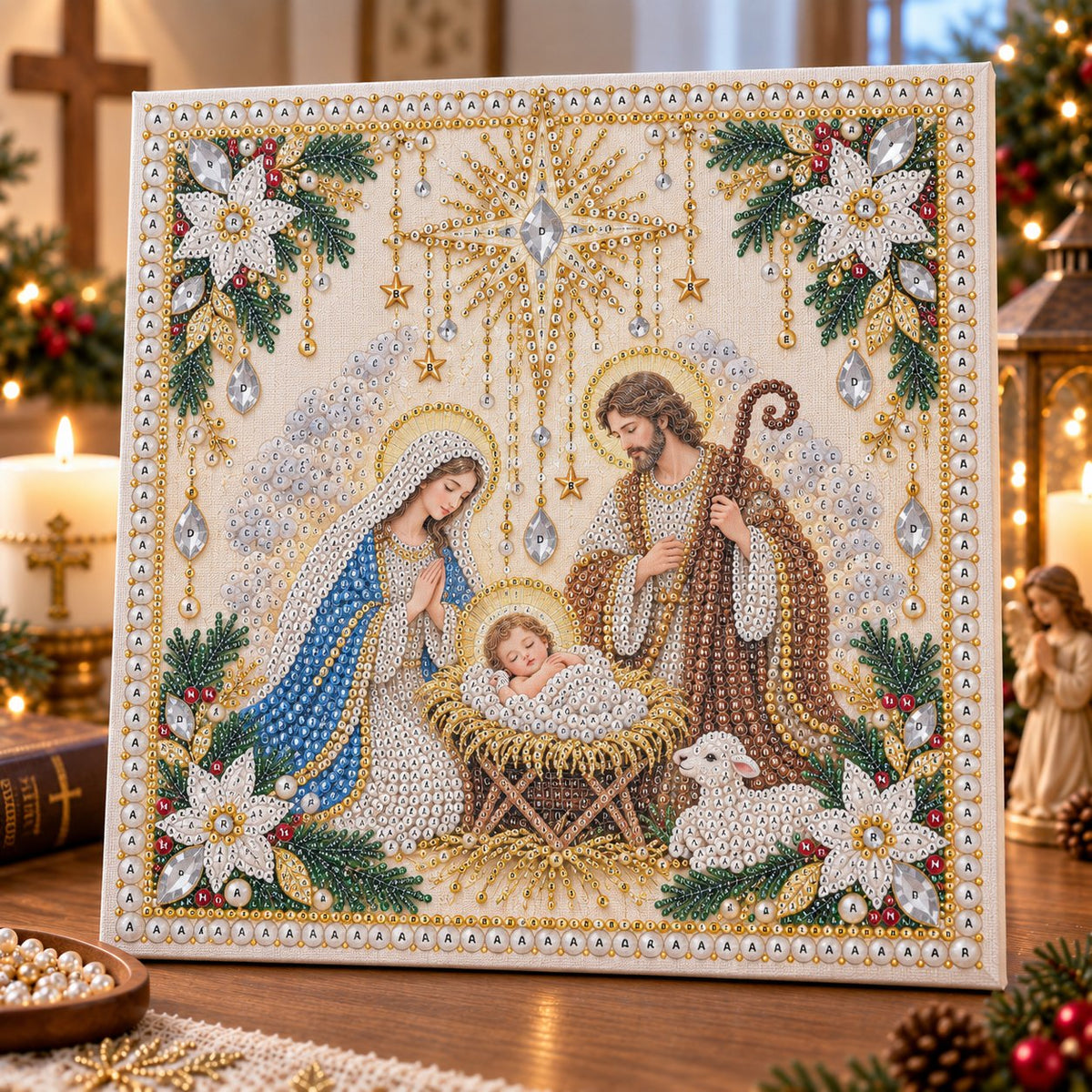 Beginner-Friendly Christian Pearl Bead Art Kit | Pre-Printed Design with Built-In Wooden Frame & Complete Tools 💕