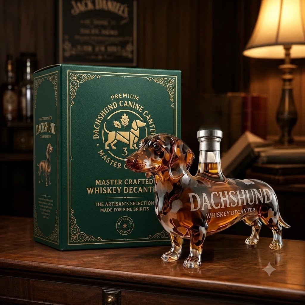 The Regal Doxie - Handmade Dachshund Shaped Glass Whiskey Decanter