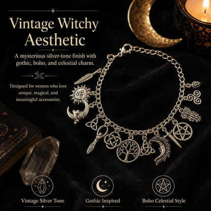 🌙Vintage Witchy Charm Bracelet | Celestial Gothic Boho Jewelry for Women