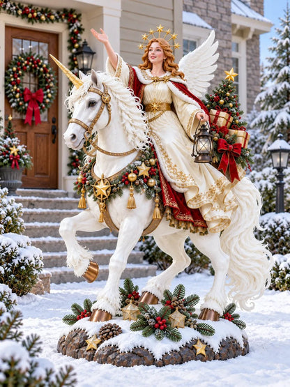 Christmas Angel Rider Lighted Statue – Illuminated White Horse Holiday Yard Decor