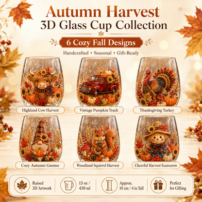 🍂✨Autumn Harvest 3D Glass Cup Gift Set – 6 Festive Designs