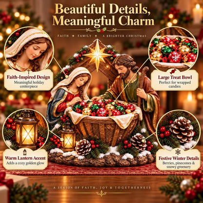 Nativity Blessing Bowl™ | Lighted Christmas Treat Bowl with Mary, Joseph & Bethlehem Star 🎄