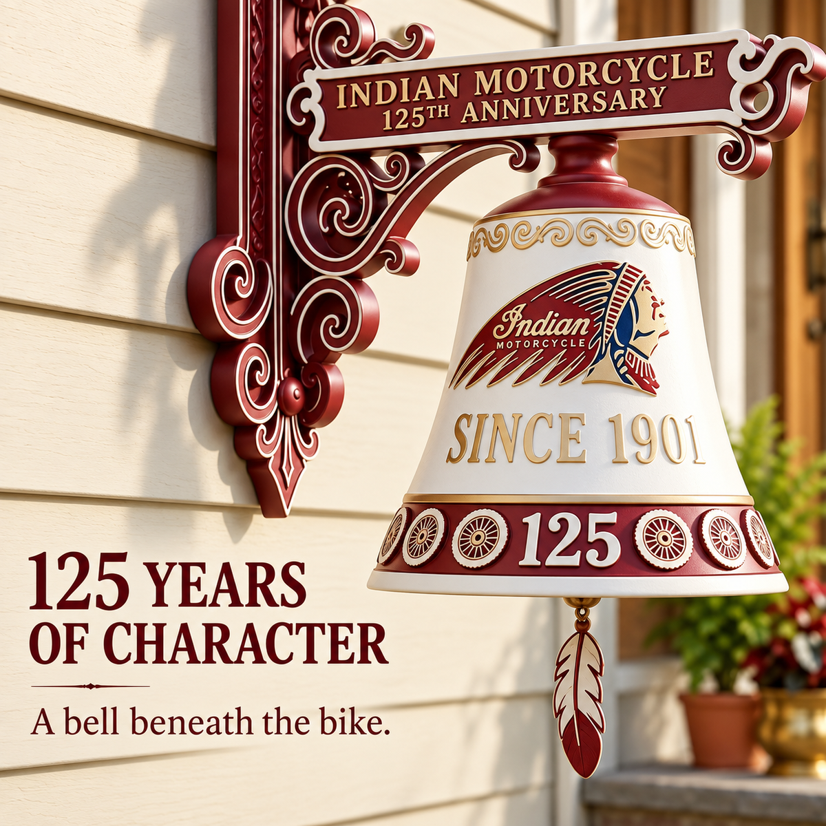 🏍Indian Motorcycle 125th Anniversary Wall-Mounted Hanging Bell🏍