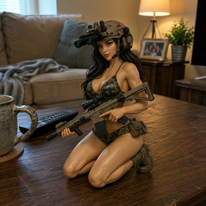 Badass Tactical Girl Desk Statue