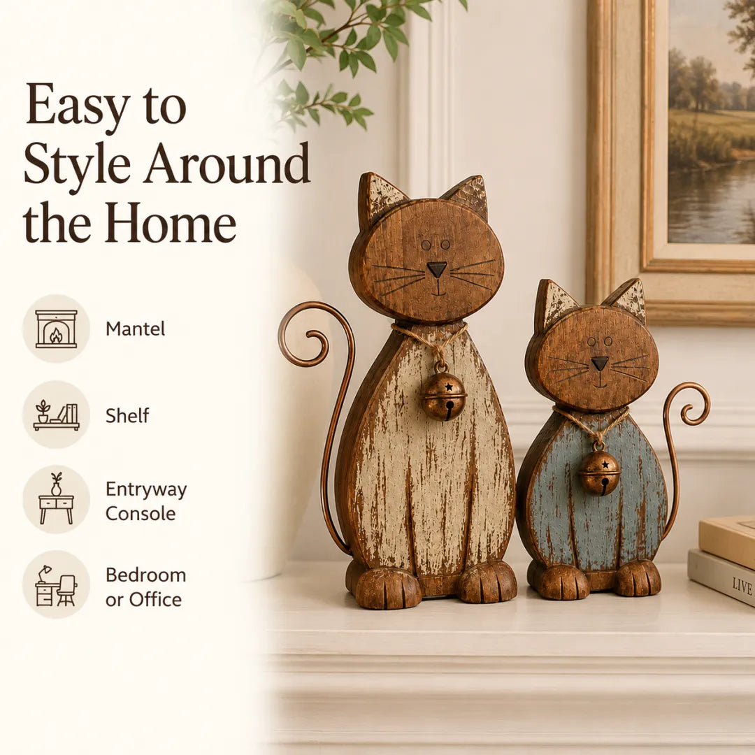 Rustic Farmhouse Cat Duo Decor Set