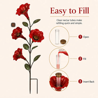 Bring Hummingbirds Closer – 4-Flower Metal Nectar Feeder Garden Stake