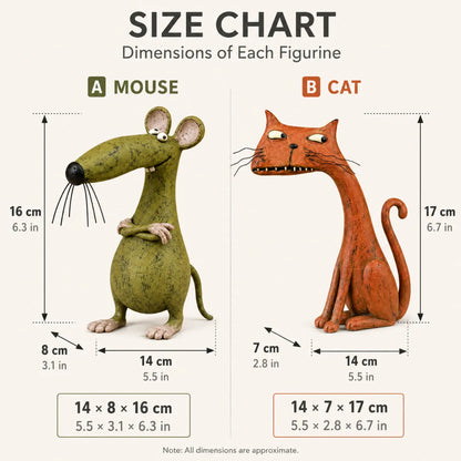 🐱🐭 Mischievous Cat & Mouse Shelf Companions – Vintage Quirky Animal Decor