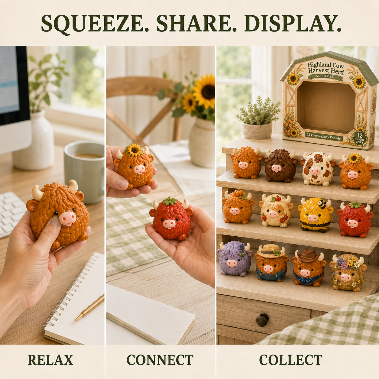 Highland Cow Harvest Herd Squishy Set
