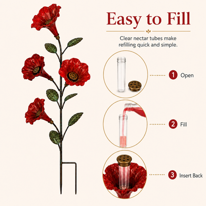 Bring Hummingbirds Closer – 4-Flower Metal Nectar Feeder Garden Stake