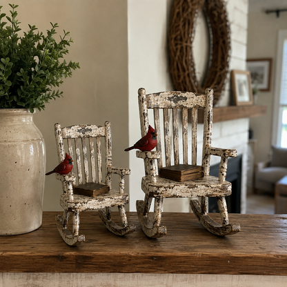 Cardinal Memory Rocking Chair Keepsake – Rustic Farmhouse Decor for Remembering Someone Special