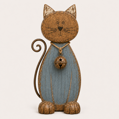 The Little Farmhouse Guardian Cat - Vintage Rustic Metal Cat Decor with Bell Pendant