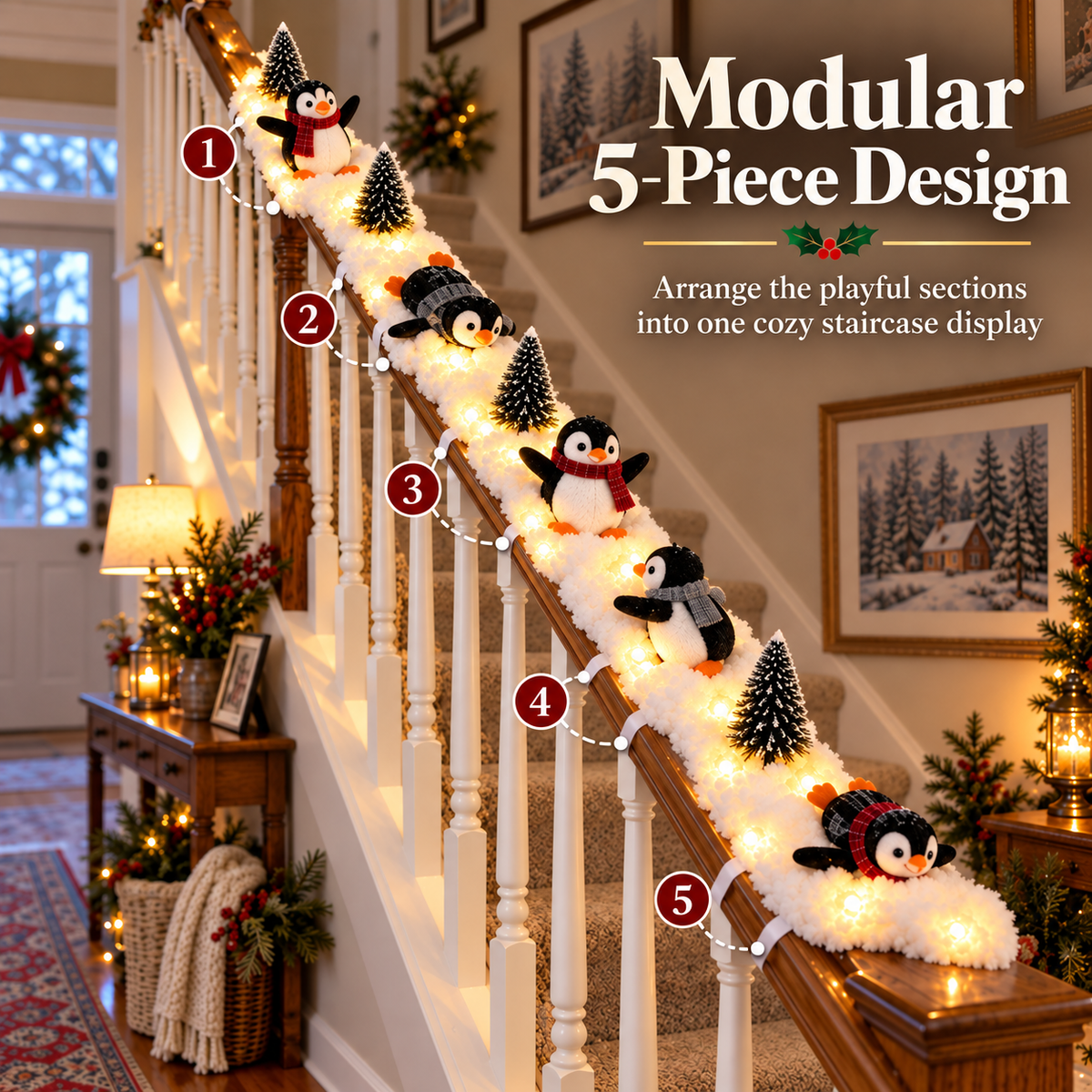 Modular Christmas staircase penguin display