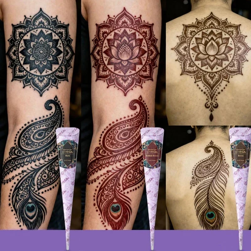 🌸 Henna Tattoo Kit with Stencils – Temporary Body Art Cones for Hands & Creative Designs ✨