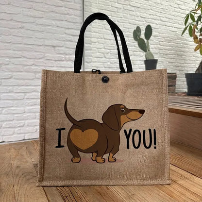 🐶 Peeking Dog Jute Tote Bag | Cute Reusable Shopping Bag for Dog Lovers & Dog Moms 🐾