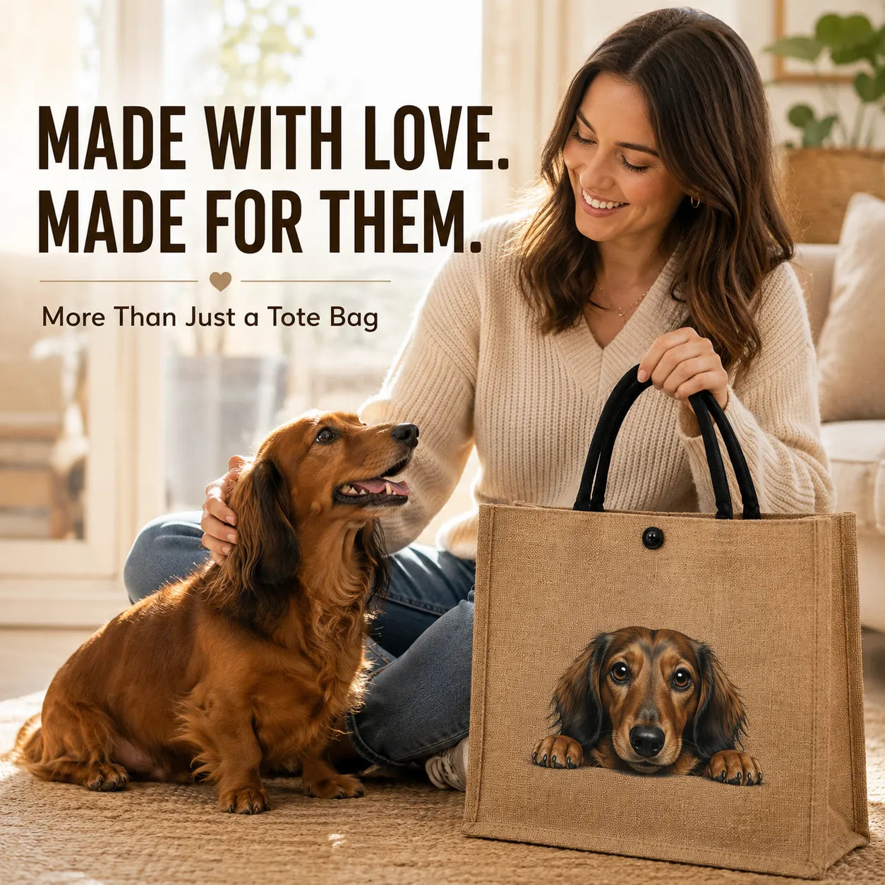 🐶 Peeking Dog Jute Tote Bag | Cute Reusable Shopping Bag for Dog Lovers & Dog Moms 🐾
